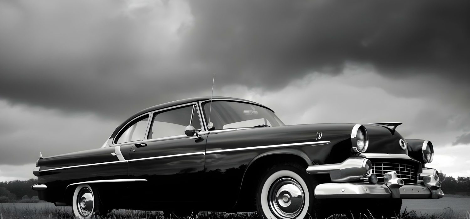 Classic black and white photo of a car